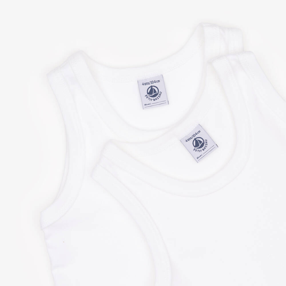 Petit Bateau-Boys White Organic Cotton Sleeveless Vests (2 Pack) | Childrensalon