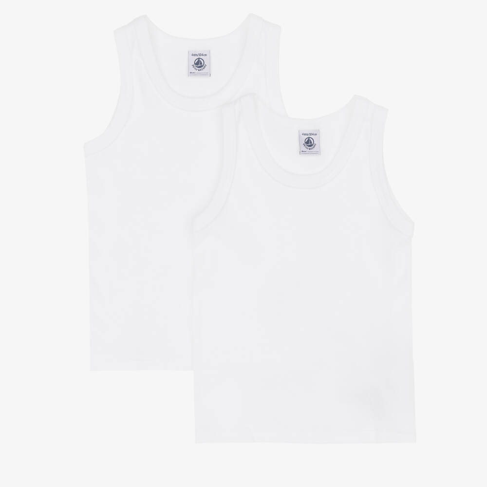 Petit Bateau-توب فيست قطن عضوي لون أبيض للأولاد (عدد 2) | Childrensalon