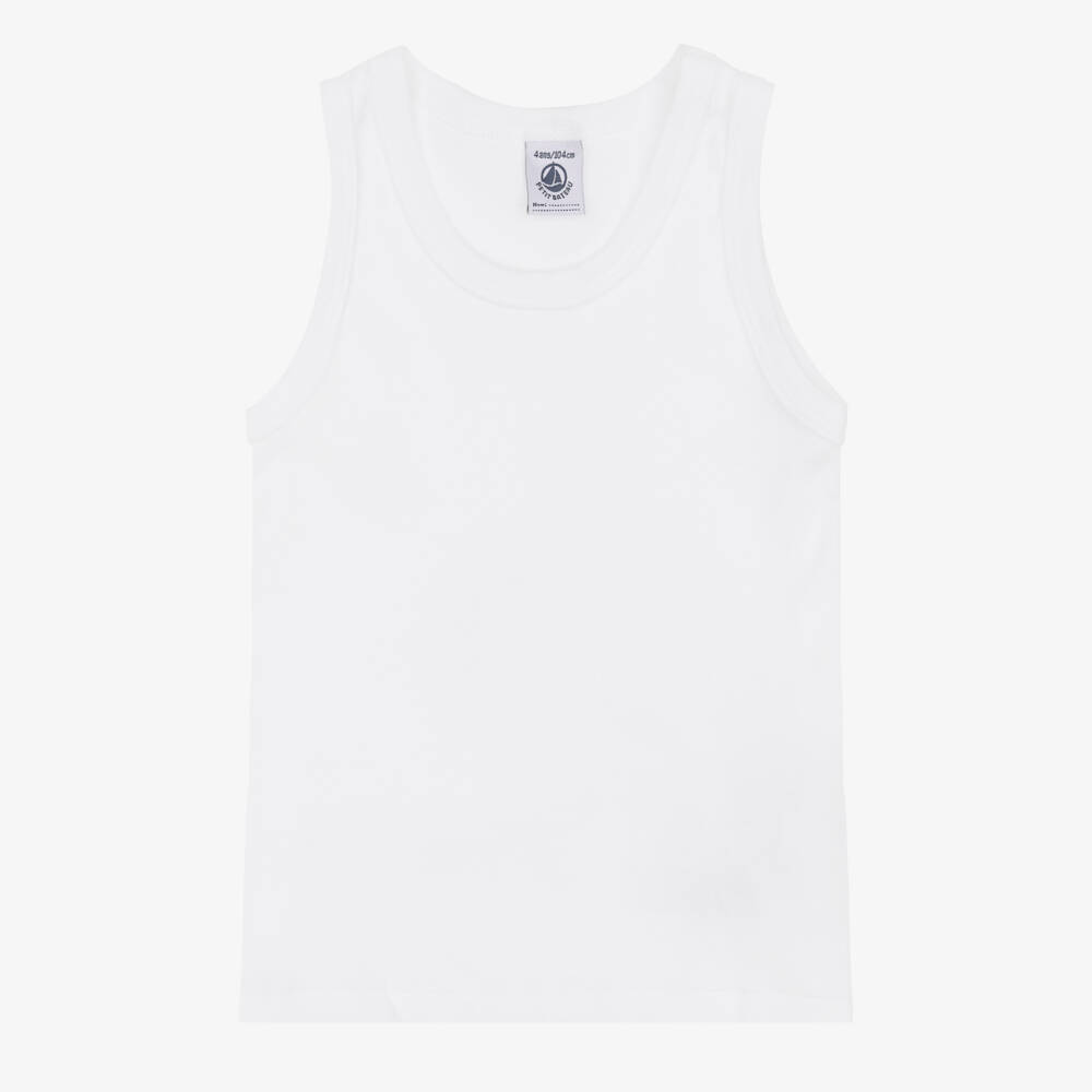 Petit Bateau-Boys White Organic Cotton Sleeveless Vests (2 Pack) | Childrensalon