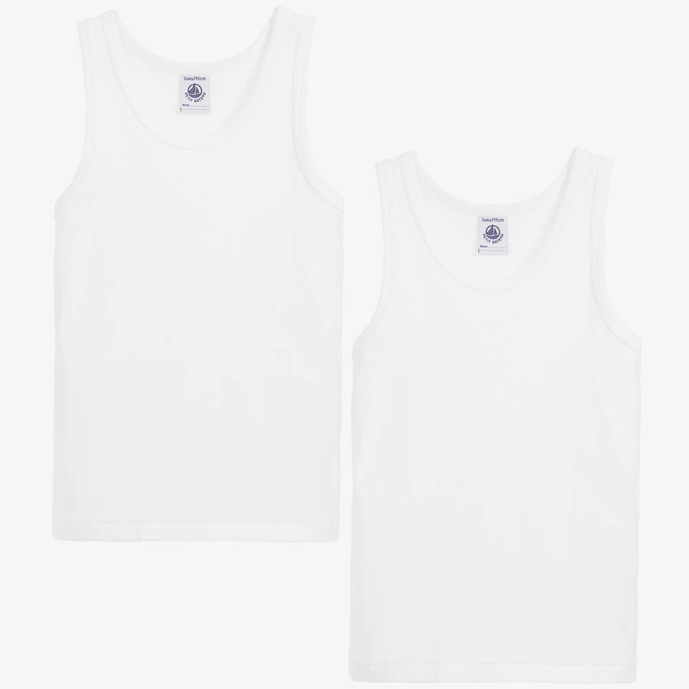 Petit Bateau-Boys White Organic Cotton Sleeveless Vests (2 Pack) | Childrensalon