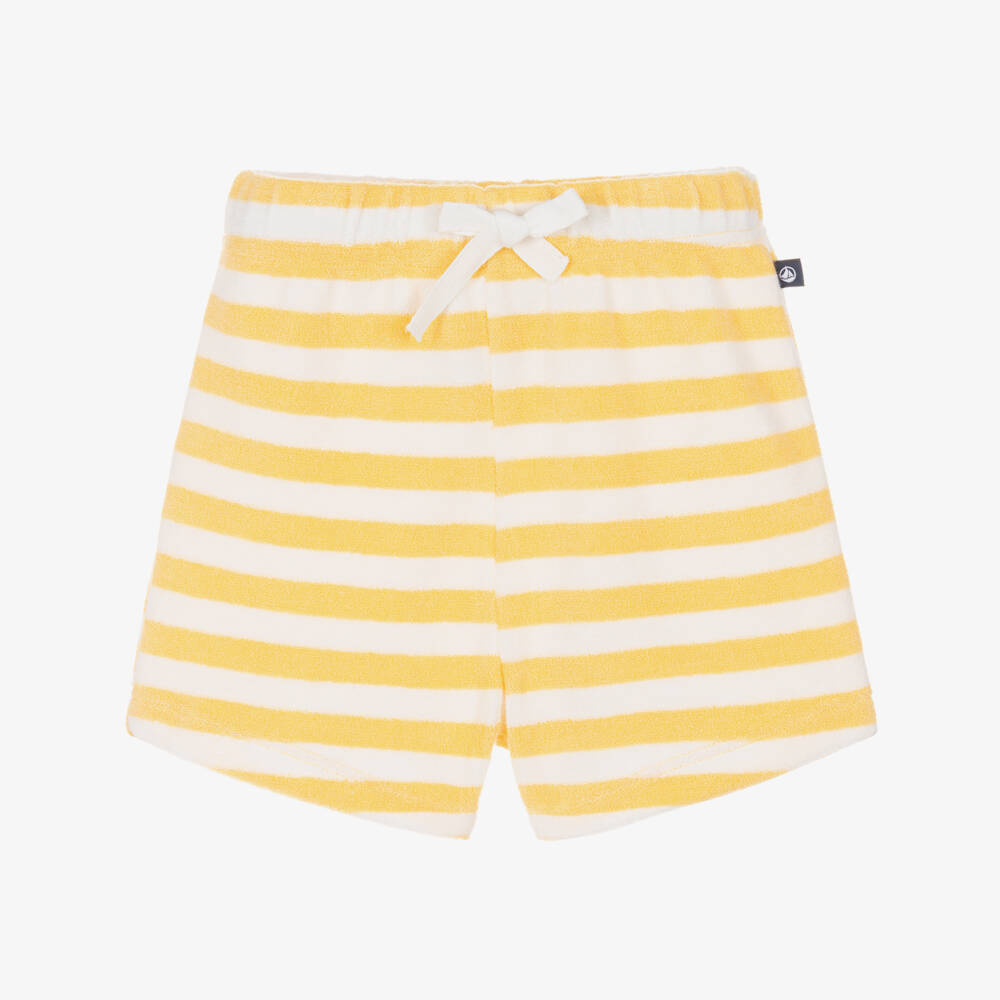 Petit Bateau-Boys Yellow Stripe Terry Shorts | Childrensalon