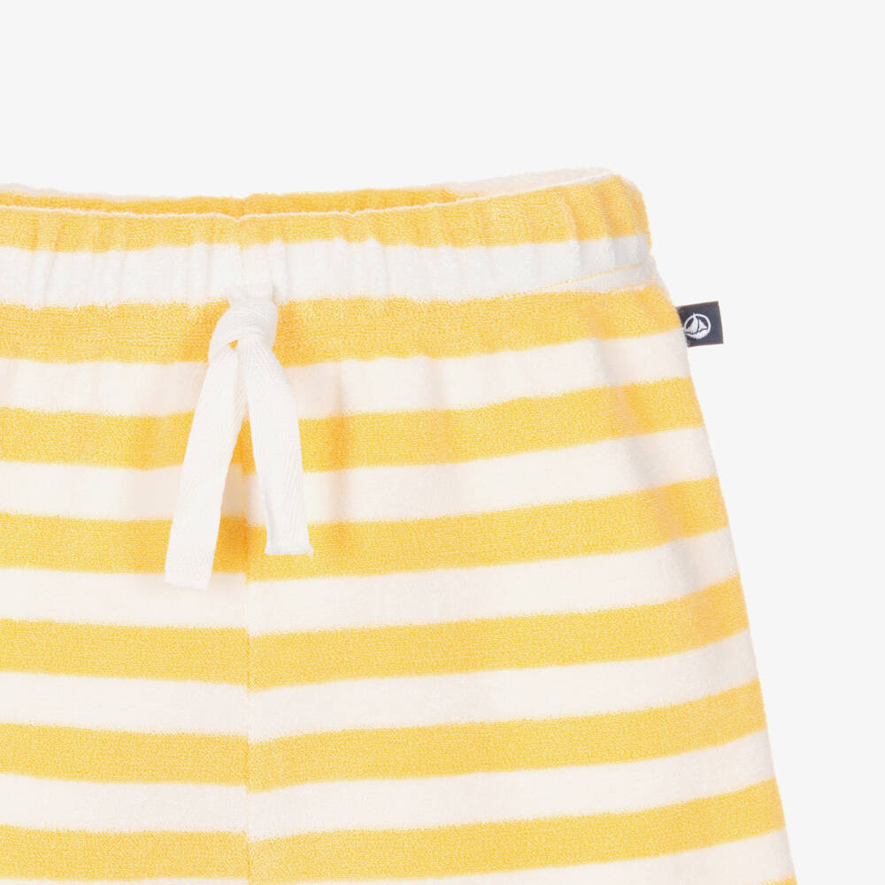 Petit Bateau-Boys Yellow Stripe Terry Shorts | Childrensalon