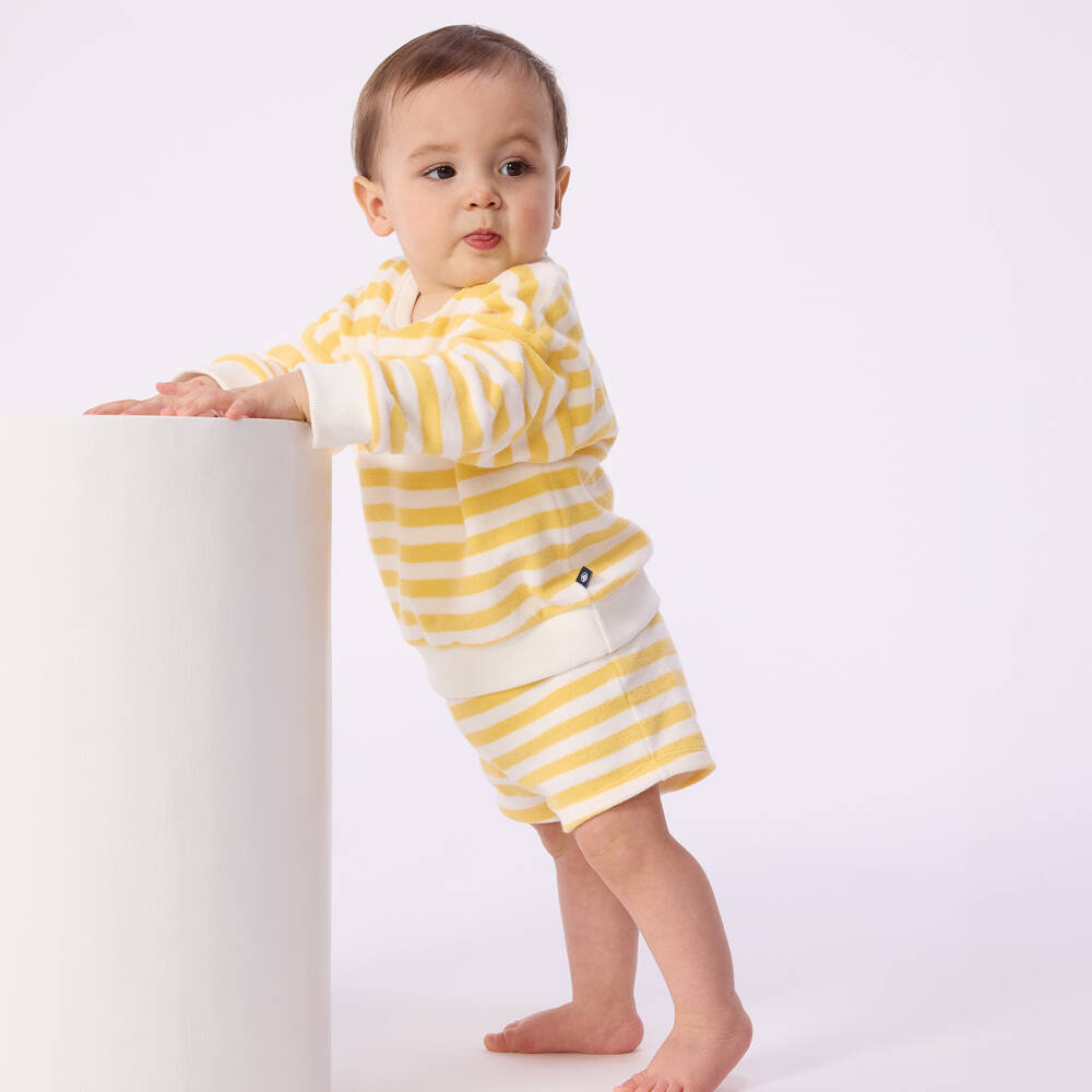 Petit Bateau-Boys Yellow Stripe Terry Shorts | Childrensalon