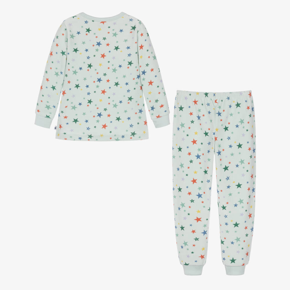 Petit Bateau-Cyan Blue Cotton Velour Pyjamas with Star Print | Childrensalon