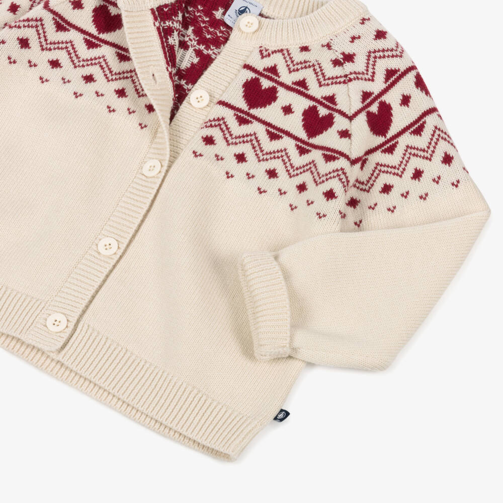 Petit Bateau-كارديغان محبوك لون أحمر وبيج للبنات | Childrensalon