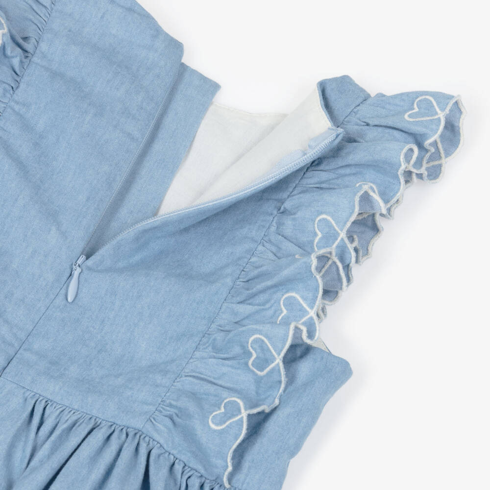 Petit Bateau-Платье без рукавов с рюшами из синего шамбре для девочек | Childrensalon