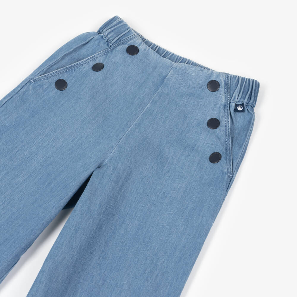 Petit Bateau-Girls Blue Denim Elasticated Waist Jeans | Childrensalon