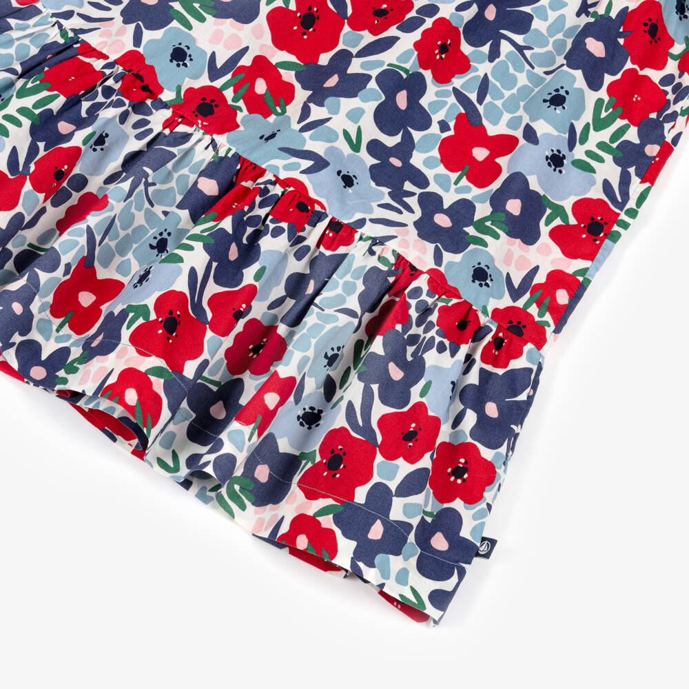 Petit Bateau-Girls Blue & Red Floral Print Cotton Dress | Childrensalon