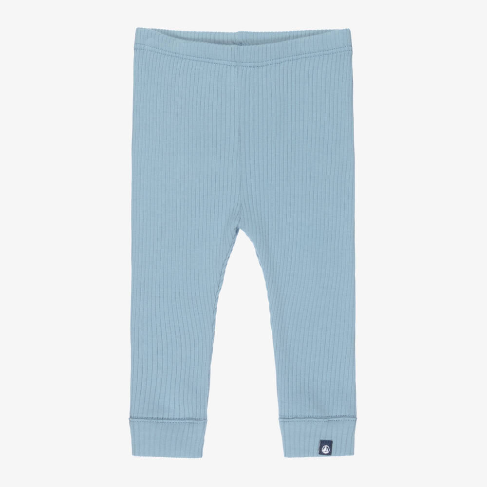 Petit Bateau-Girls Blue Ribbed Cotton Jersey Leggings | Childrensalon
