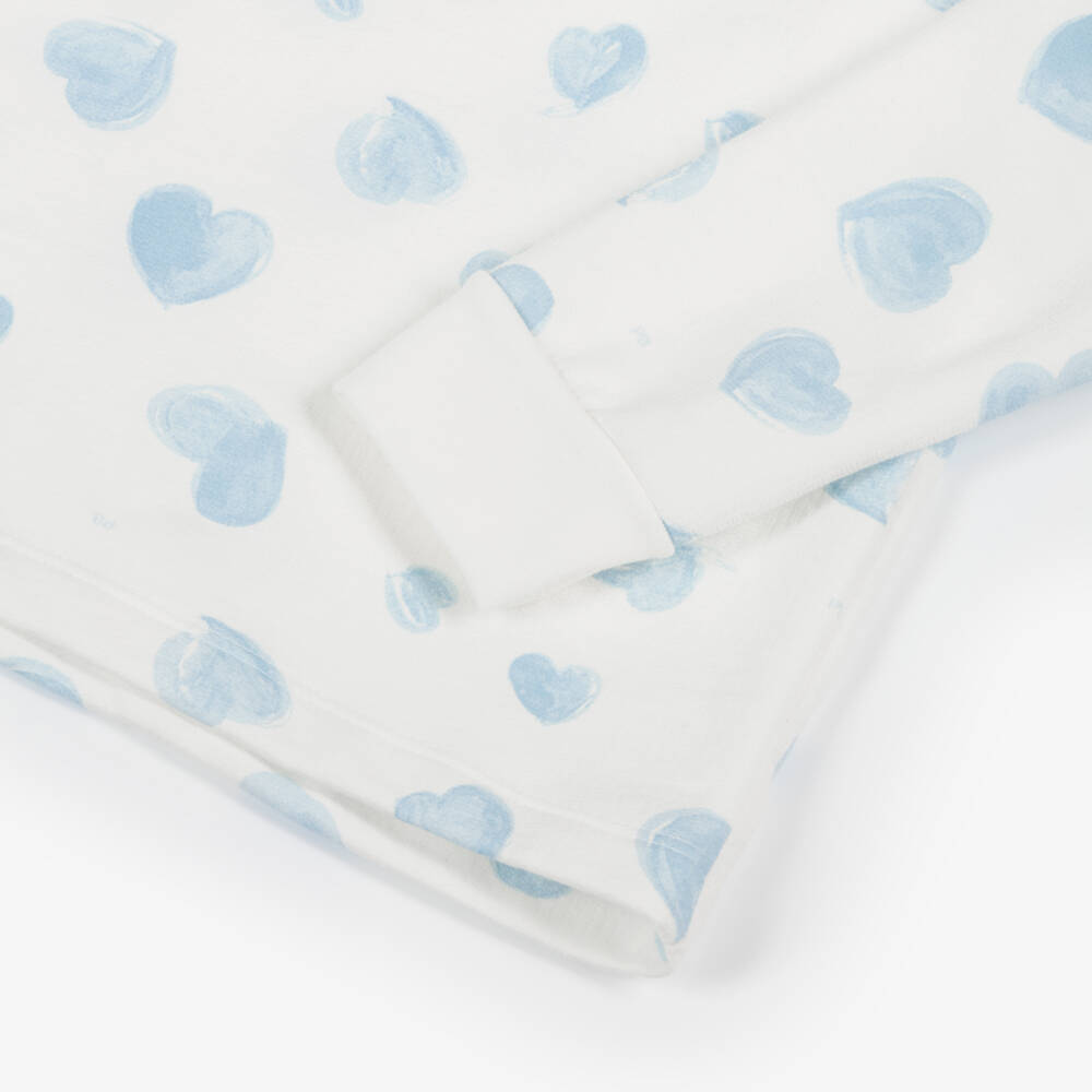 Petit Bateau-Girls Ivory & Blue Heart Print Cotton Pyjamas | Childrensalon