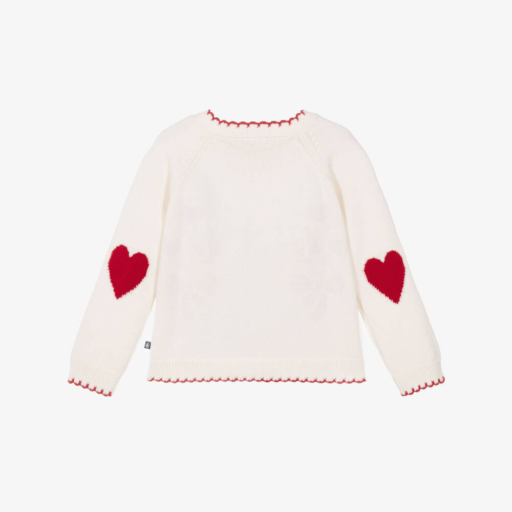 Petit Bateau-Girls Ivory Cardigan with Red Bows & Hearts | Childrensalon
