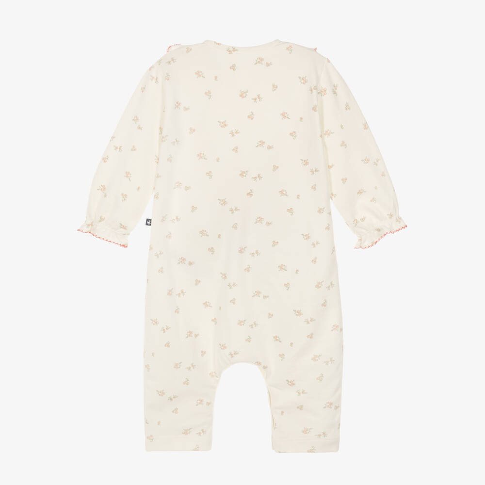 Petit Bateau-Girls Ivory Cotton Babysuit with Floral Print | Childrensalon
