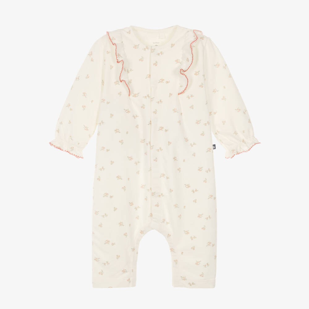 Petit Bateau-Girls Ivory Cotton Babysuit with Floral Print | Childrensalon