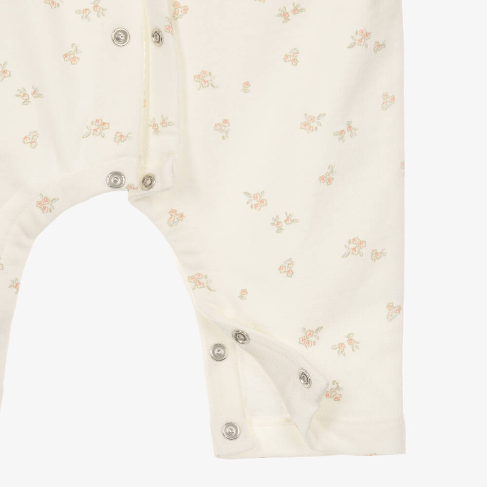 Petit Bateau-Girls Ivory Cotton Babysuit with Floral Print | Childrensalon