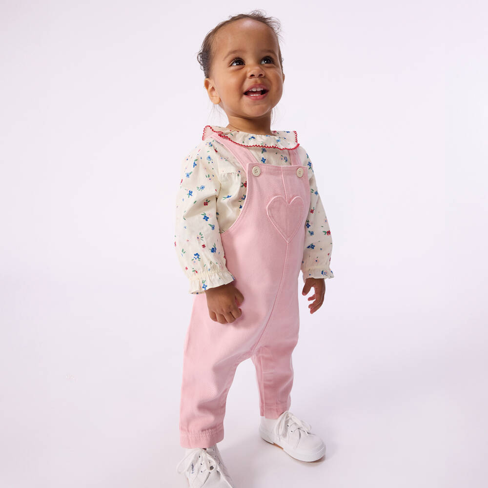 Petit Bateau-بلوزة قطن بطبعة ورود لون عاجي للبنات | Childrensalon