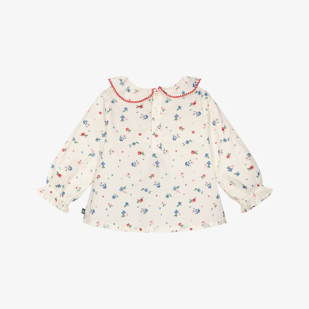 Petit Bateau-Girls Ivory Cotton Blouse with Ditsy Floral Print | Childrensalon