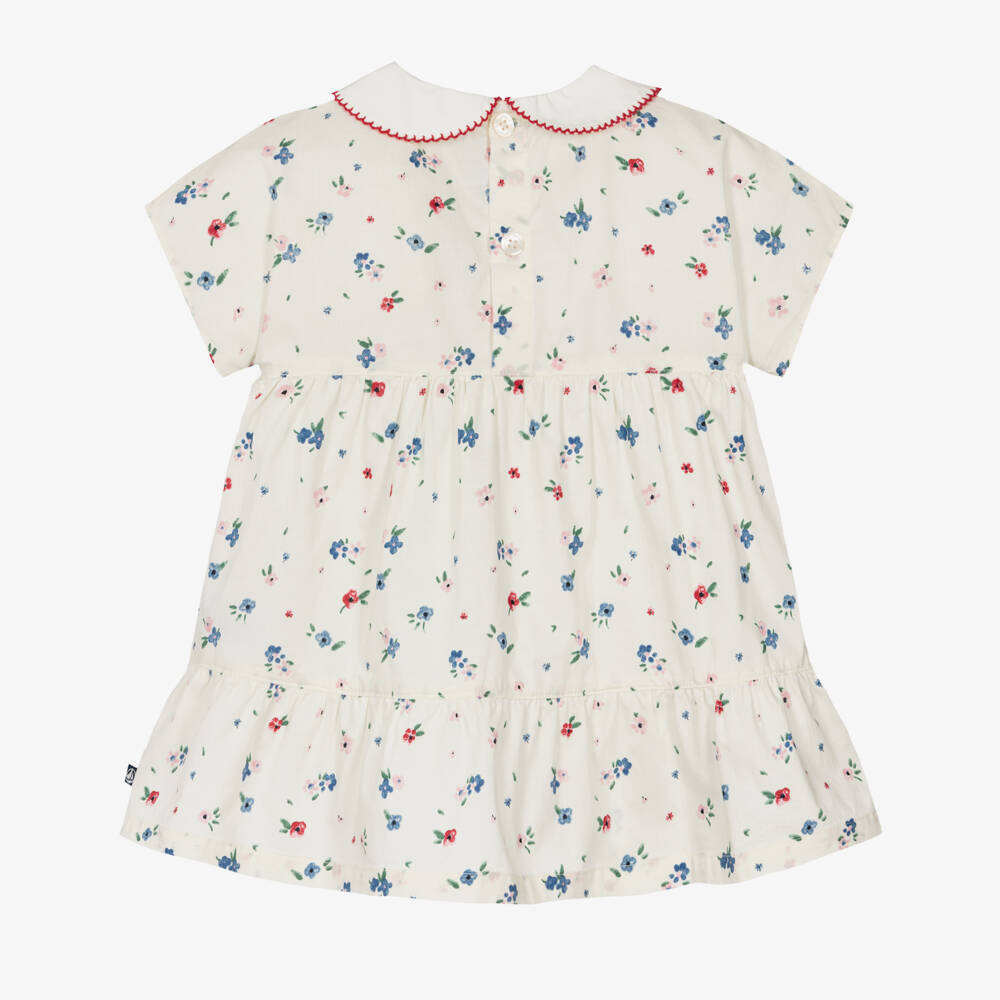 Petit Bateau-Girls Ivory Cotton Dress with Ditsy Floral Print | Childrensalon