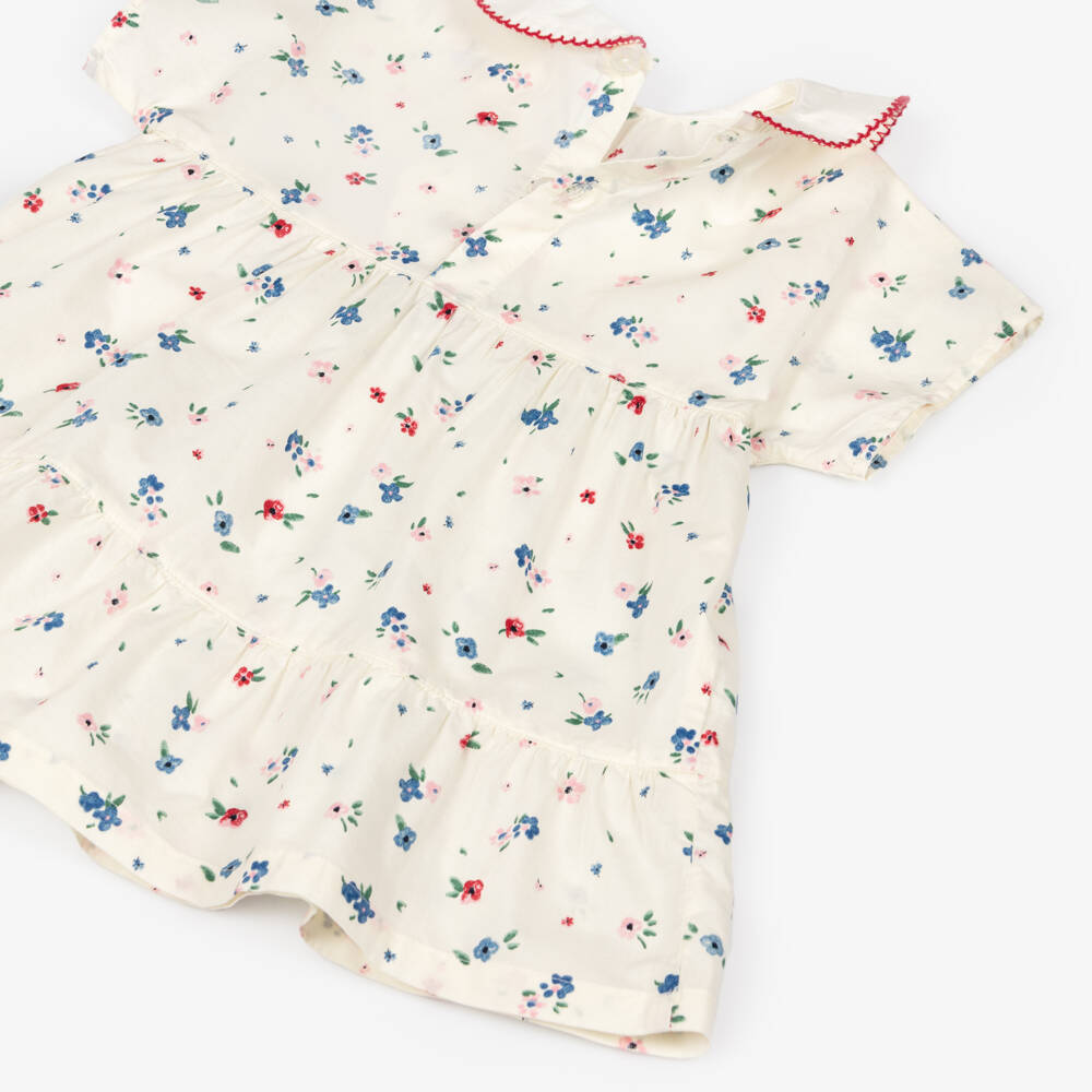 Petit Bateau-Girls Ivory Cotton Dress with Ditsy Floral Print | Childrensalon
