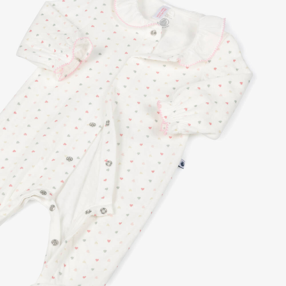 Petit Bateau-Girls Ivory Cotton Jersey Heart Print Babygrow | Childrensalon