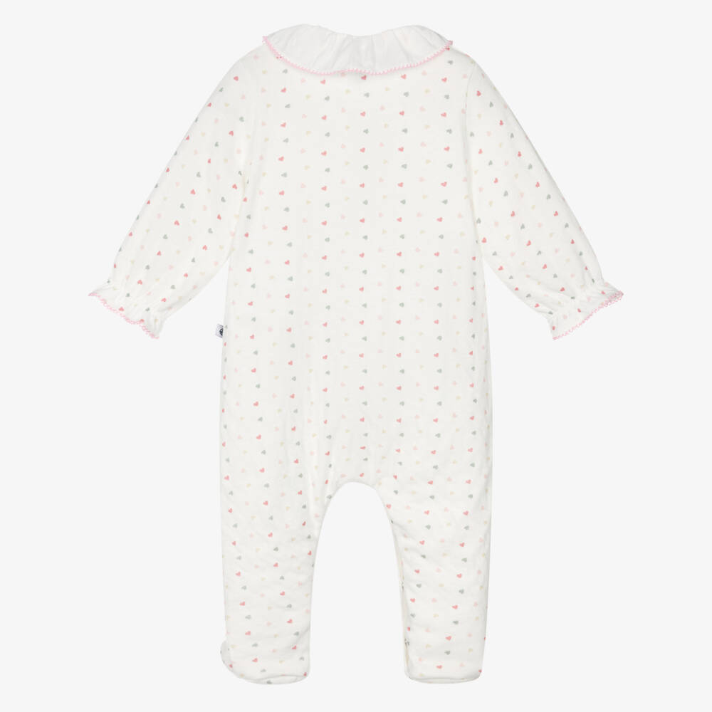 Petit Bateau-Girls Ivory Cotton Jersey Heart Print Babygrow | Childrensalon