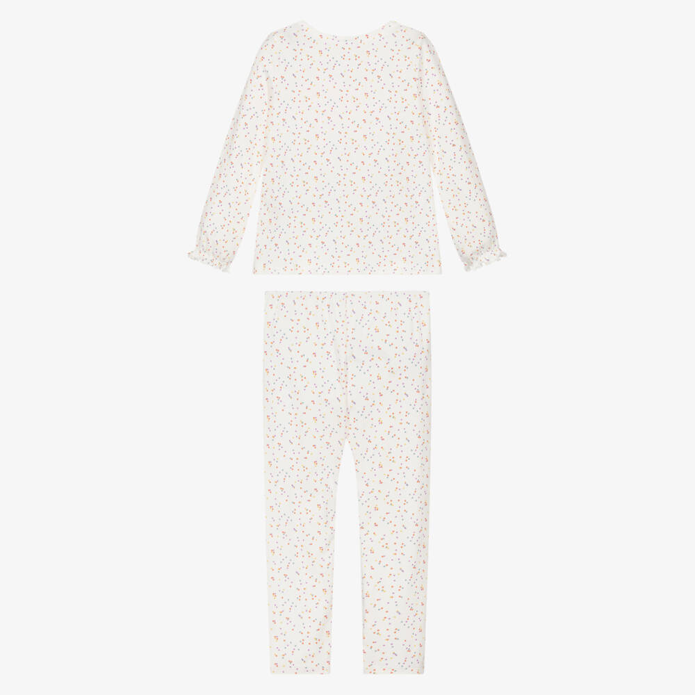 Petit Bateau-Girls Ivory Cotton Jersey Long Pyjamas with Colourful Dots | Childrensalon