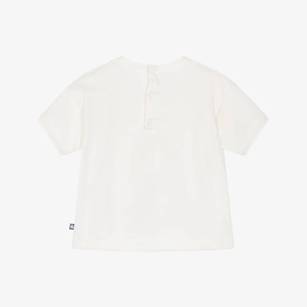 Petit Bateau-Girls Ivory Cotton Jersey T-Shirt with Strawberry Print | Childrensalon