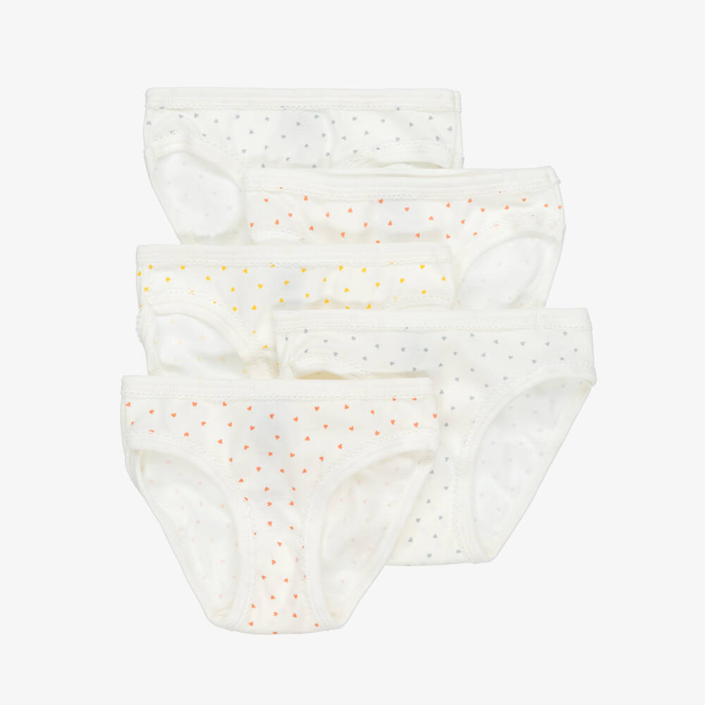 Petit Bateau-Girls Ivory Cotton Knickers with Mini Hearts (5 Pack) | Childrensalon