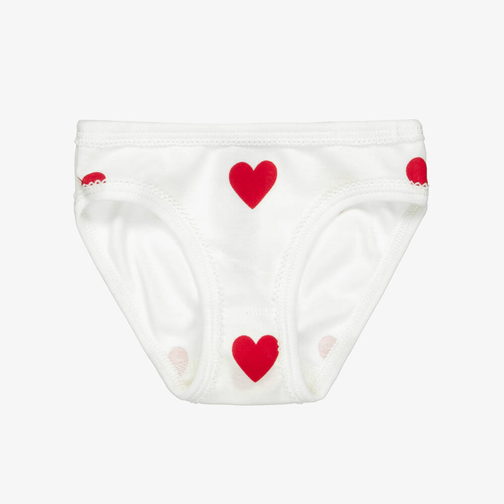 Petit Bateau-Girls Ivory Cotton Knickers with Red Hearts (3 Pack) | Childrensalon
