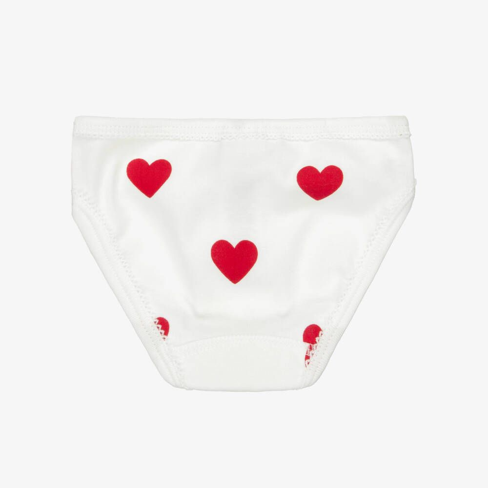 Petit Bateau-Girls Ivory Cotton Knickers with Red Hearts (3 Pack) | Childrensalon