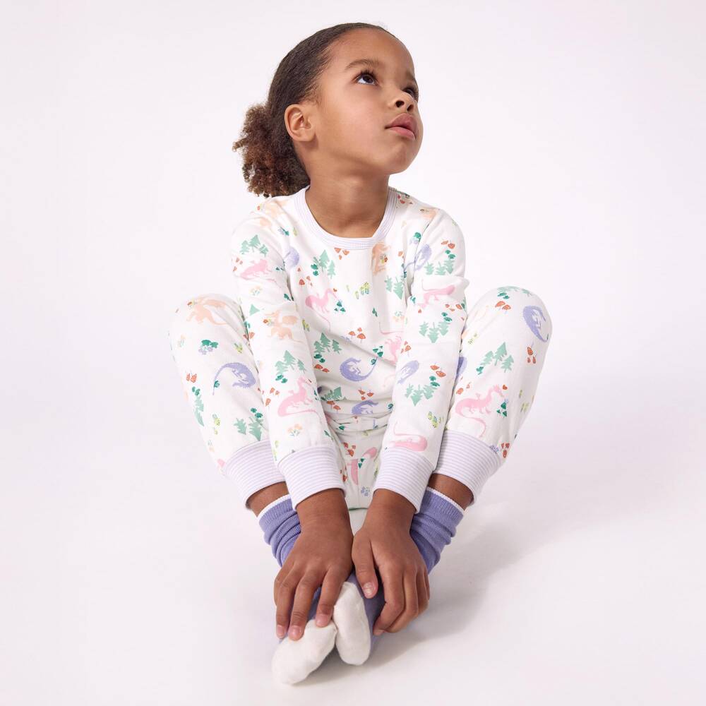 Petit Bateau-Girls Ivory Cotton Pyjamas with a Dragon Print | Childrensalon