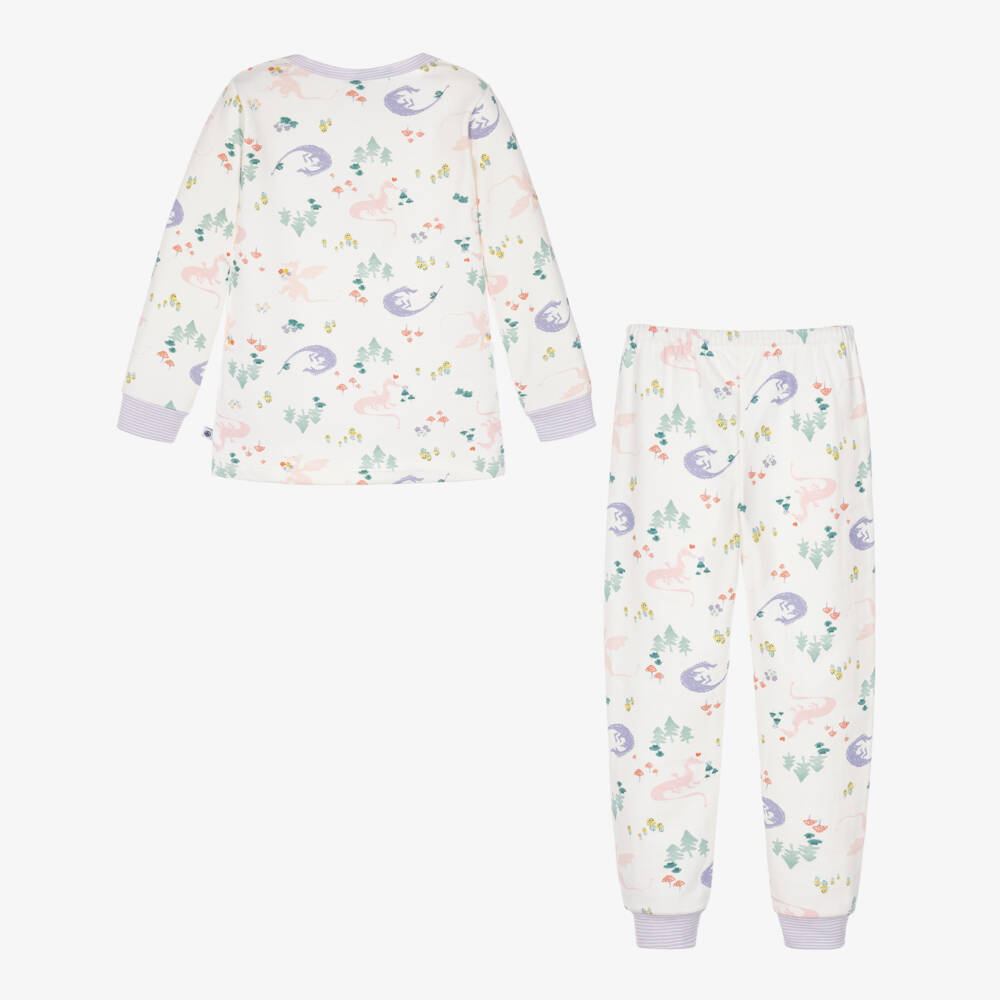 Petit Bateau-Girls Ivory Cotton Pyjamas with a Dragon Print | Childrensalon