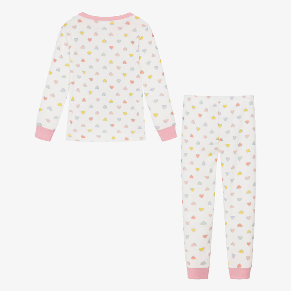 Petit Bateau-Girls Ivory Cotton Pyjamas with Heart Print | Childrensalon