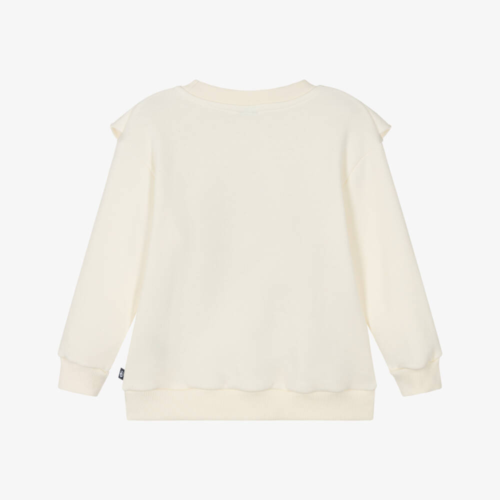 Petit Bateau-Girls Ivory Cotton Ruffle Sweatshirt with Flocked Red Heart  | Childrensalon