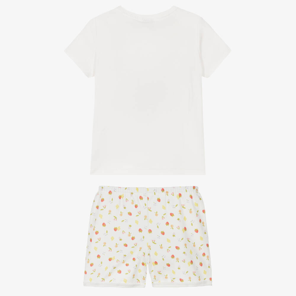 Petit Bateau-Girls Ivory Cotton Short Pyjamas with Strawberry Print | Childrensalon