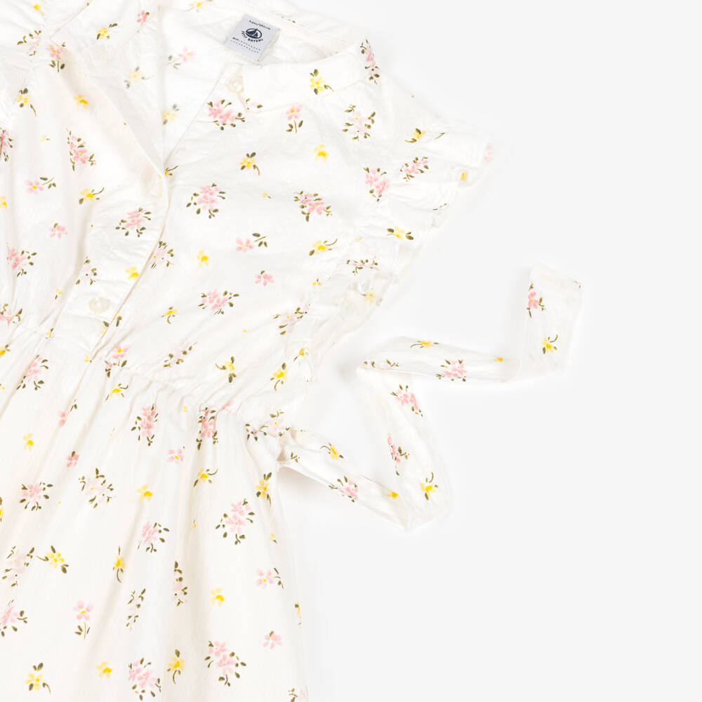 Petit Bateau-Girls Ivory Cotton Sun Dress with Floral Print | Childrensalon