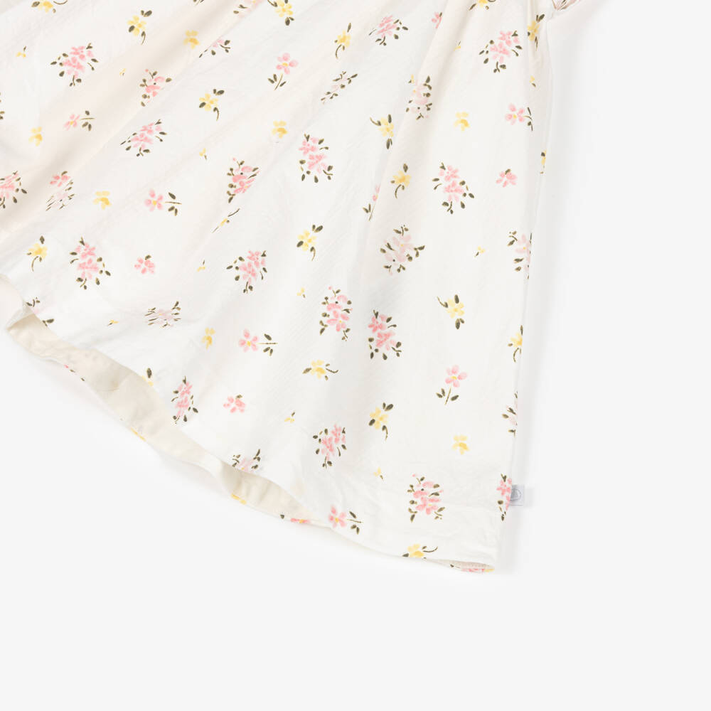 Petit Bateau-Girls Ivory Cotton Sun Dress with Floral Print | Childrensalon