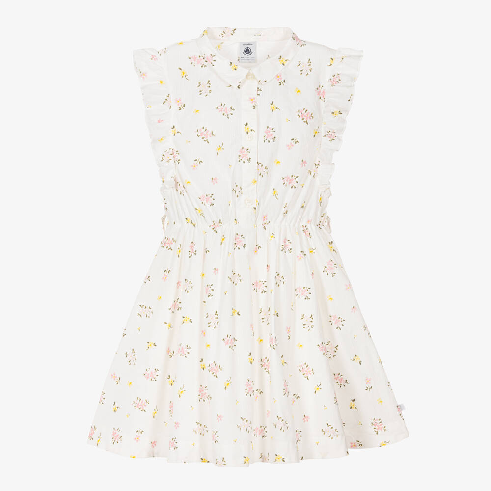 Petit Bateau-Girls Ivory Cotton Sun Dress with Floral Print | Childrensalon