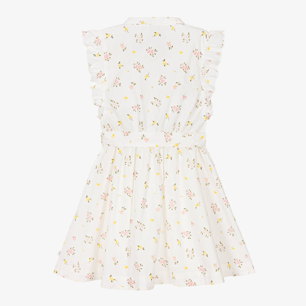 Petit Bateau-Girls Ivory Cotton Sun Dress with Floral Print | Childrensalon