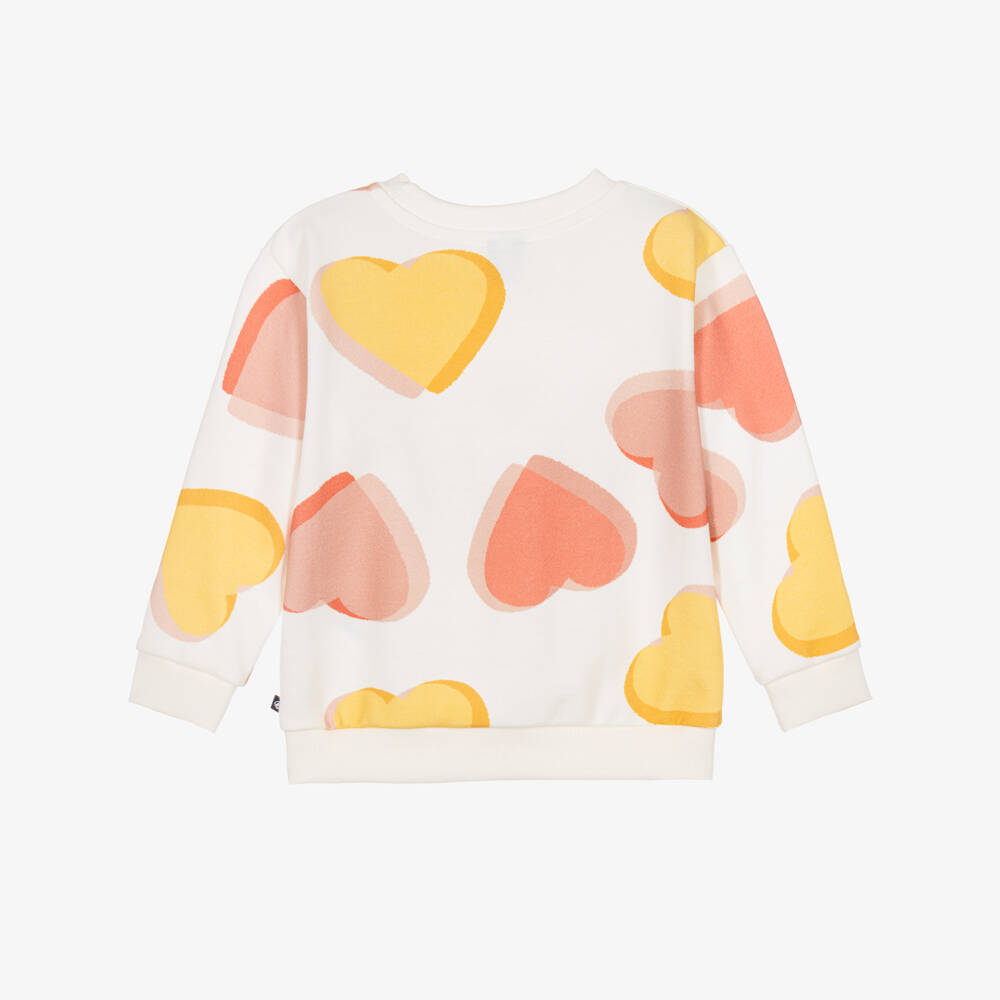 Petit Bateau-Girls Ivory Cotton Sweatshirt with Heart Prints | Childrensalon