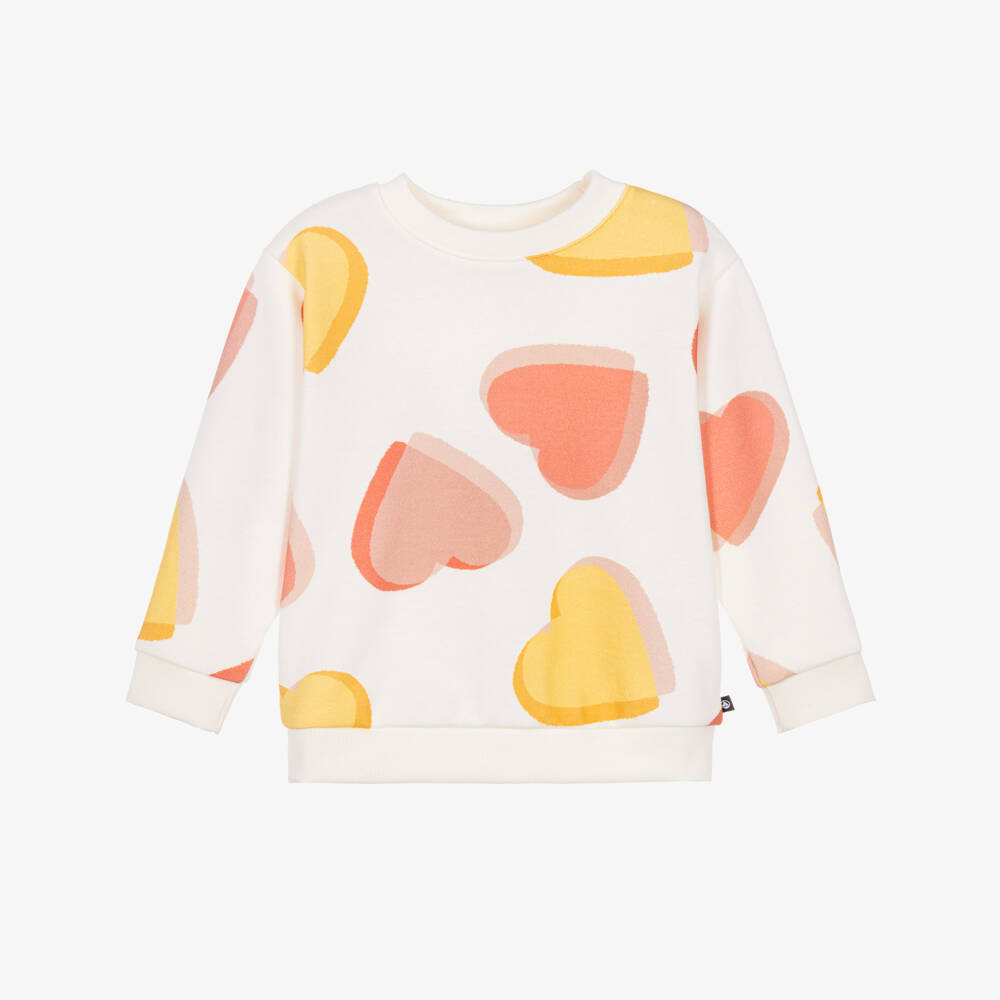 Petit Bateau-Girls Ivory Cotton Sweatshirt with Heart Prints | Childrensalon