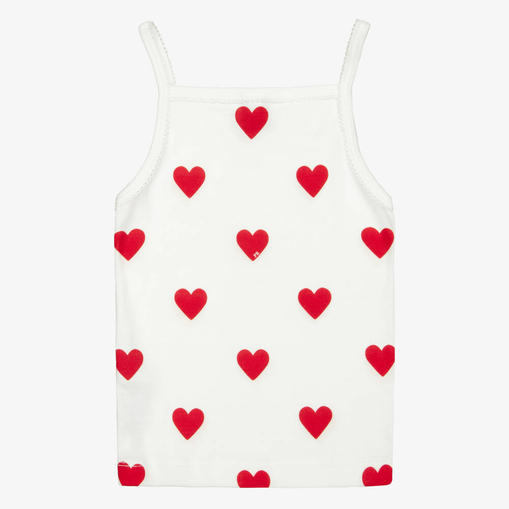 Petit Bateau-Girls Ivory Cotton Vests with Red Hearts (2 Pack) | Childrensalon