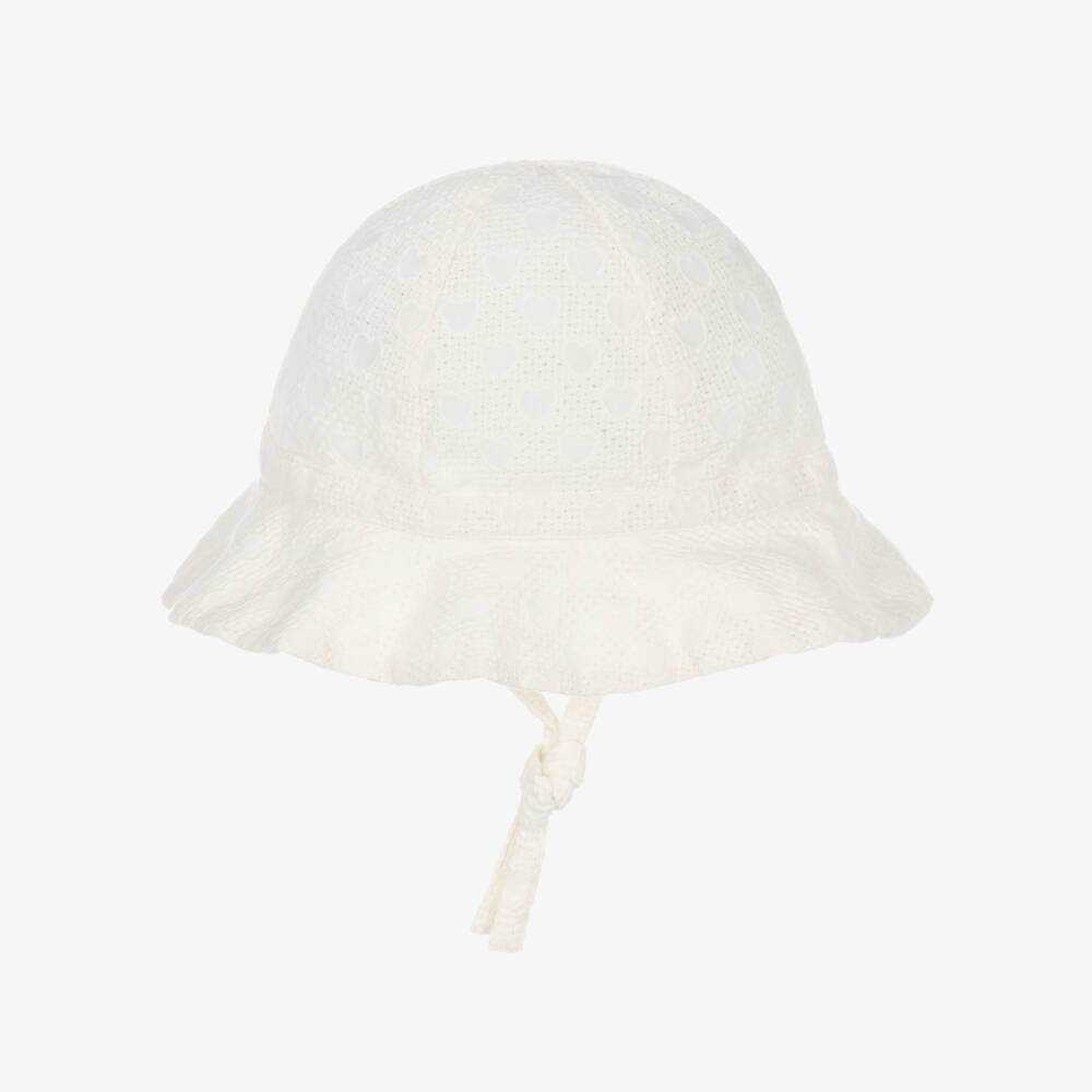 Petit Bateau-Girls Ivory Embroidered Cotton Sun Hat | Childrensalon