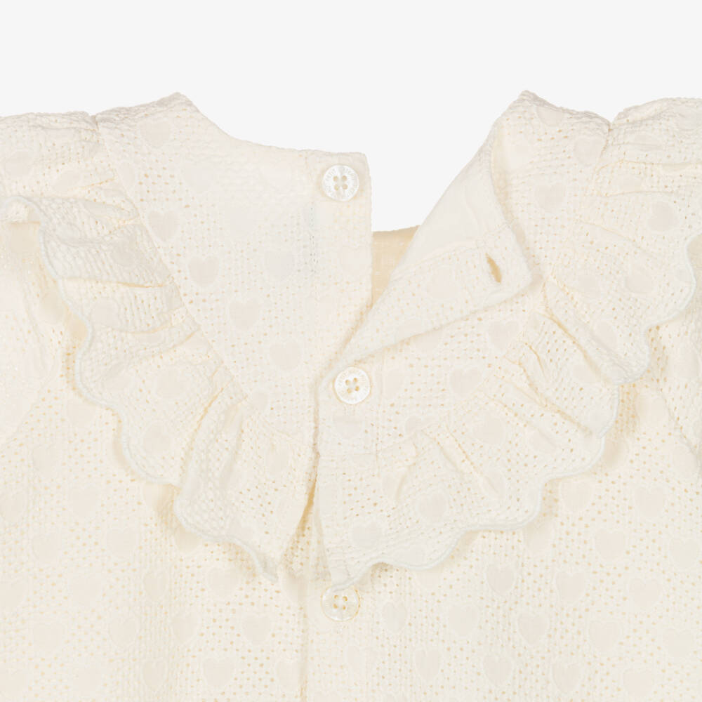 Petit Bateau-Girls Ivory Embroidered Dress with Heart Pattern | Childrensalon