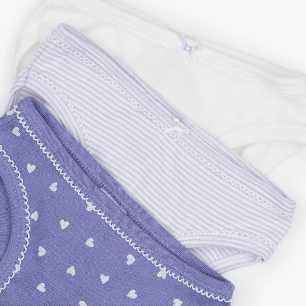 Petit Bateau-Girls Ivory & Lilac Cotton Knickers (3 Pack) | Childrensalon