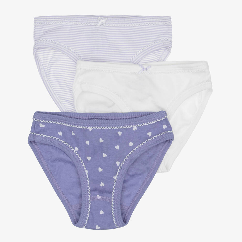 Petit Bateau-Girls Ivory & Lilac Cotton Knickers (3 Pack) | Childrensalon
