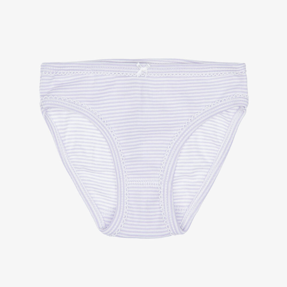 Petit Bateau-Girls Ivory & Lilac Cotton Knickers (3 Pack) | Childrensalon