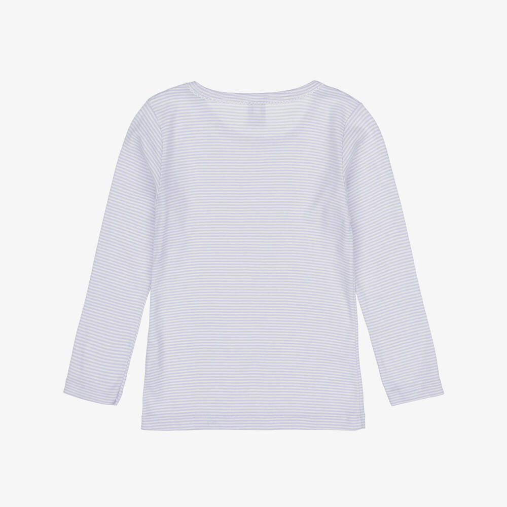 Petit Bateau-Girls Ivory & Lilac Cotton Tops (3 Pack) | Childrensalon