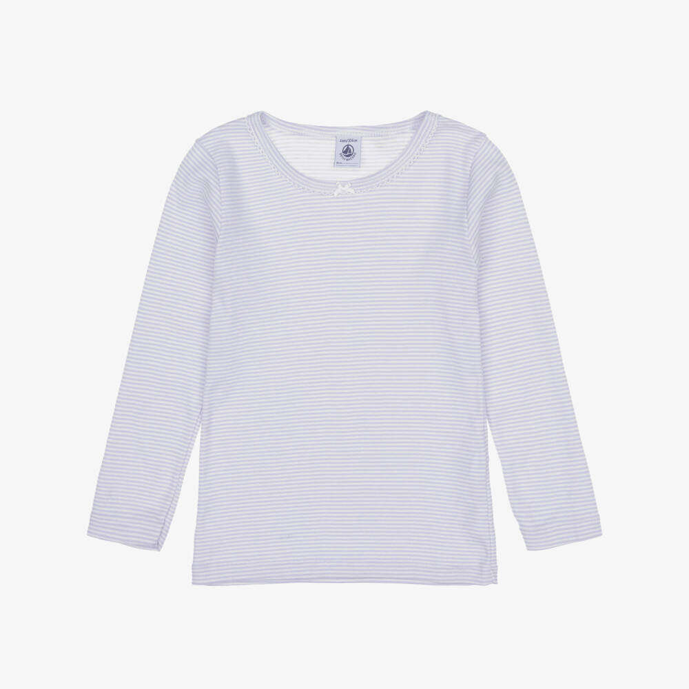 Petit Bateau-Girls Ivory & Lilac Cotton Tops (3 Pack) | Childrensalon