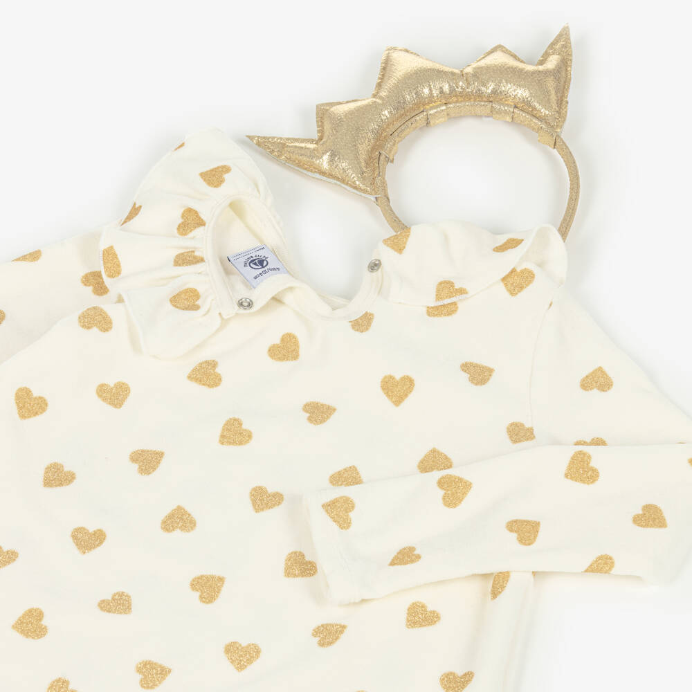 Pyjama Fille Petit Bateau Cloa Snug - Côte 1x1 Confortable, Imprimé Petits Cœurs, Ceinture Élastique