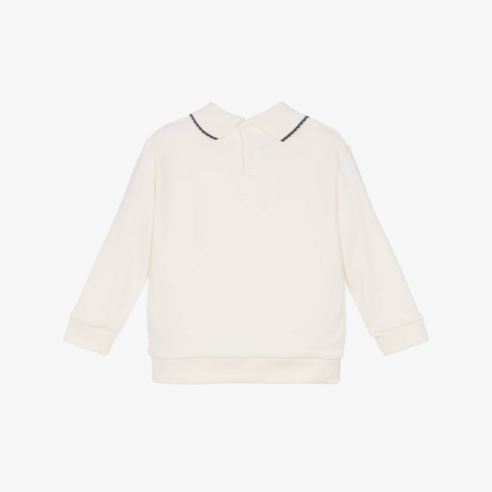 Petit Bateau-Girls Ivory Organic Cotton Collared Sweatshirt | Childrensalon